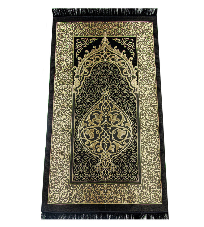 Black ottoman style taffeta prayer rug