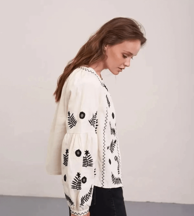 Women's beige black embroidered jacket