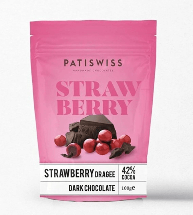 Strawberry dragee dipped in dark chocolate from Patisserie - 100 grams