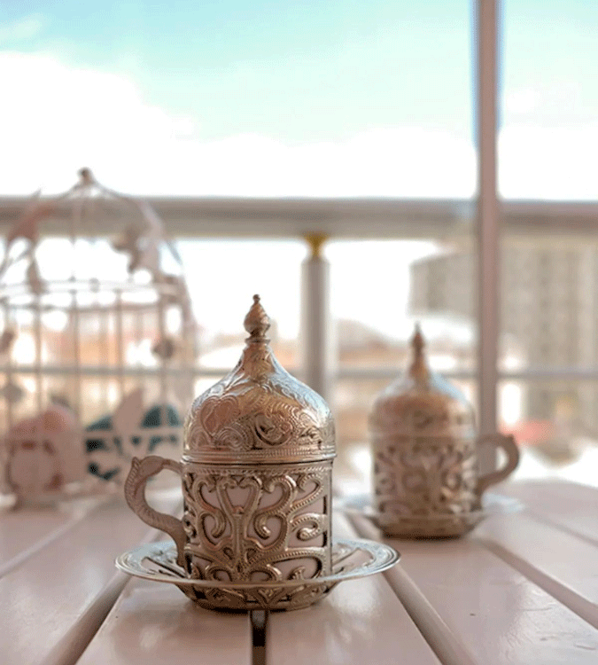 Set of 2 Ottoman Turkish coffee cups, silver