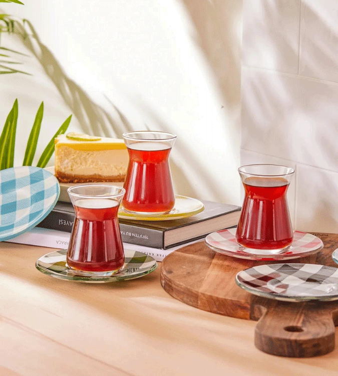 Karaja glass tea cup set for 6 people