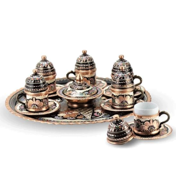 Copper Turkish coffee cup set for 6 people