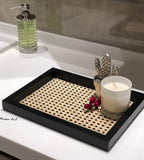 Handmade black wooden tray with natural bamboo design