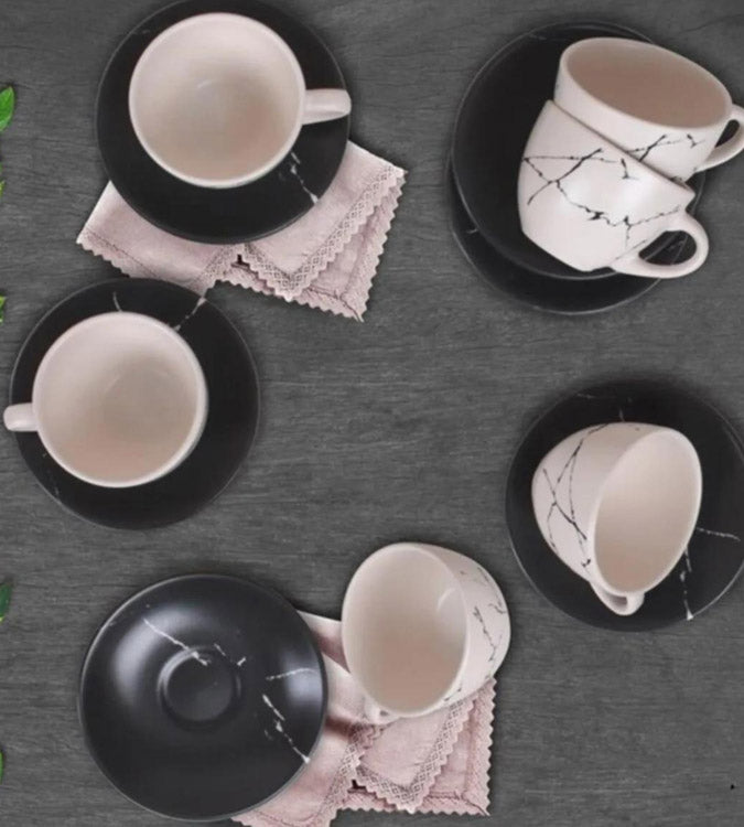 Ceramica marble tea cup set for 6 people