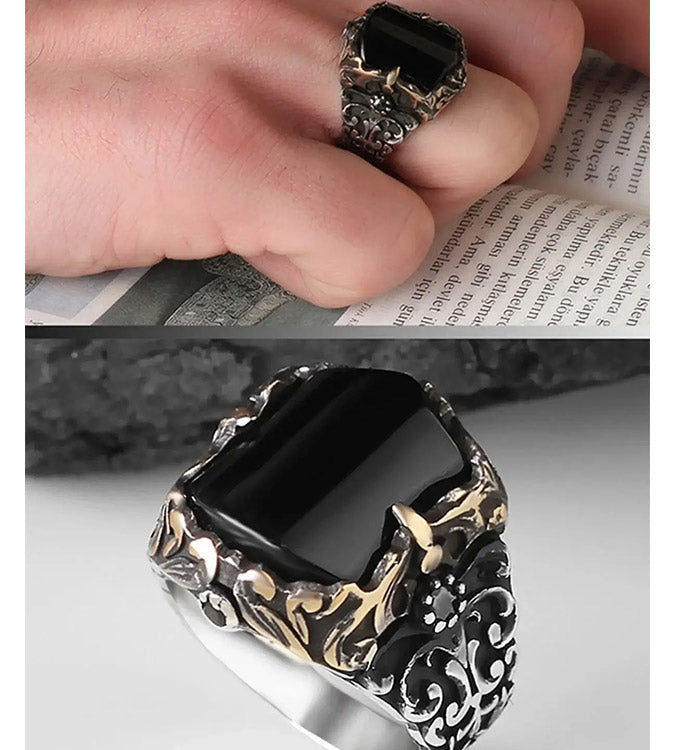 925 sterling silver men's ring with onyx stone