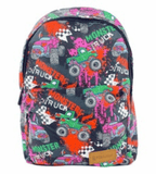 Monster truck print backpack with two zips