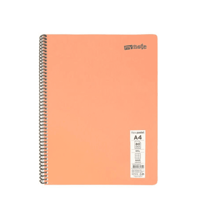 A4 lined pastel notebook with PP spiral binding, 80 sheets