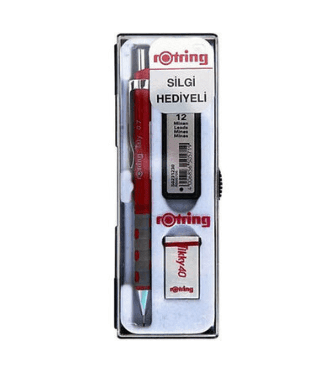 Rutting Timmy Trio Set - 0.7mm Mechanical Pencil, Lead Refill and Eraser - Red