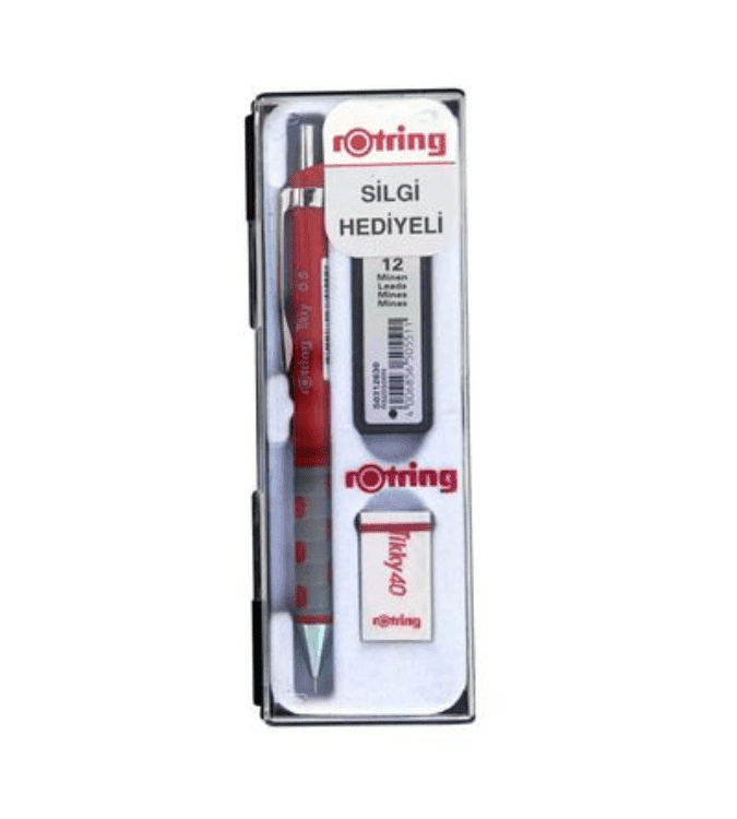 Rotting Tikki Trio Set - 500mm Mechanical Pencil, Lead Refill and Eraser - Red