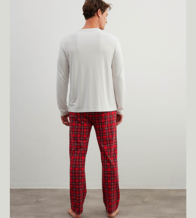 Men's cotton pajama set with long sleeves and a distinctive pattern