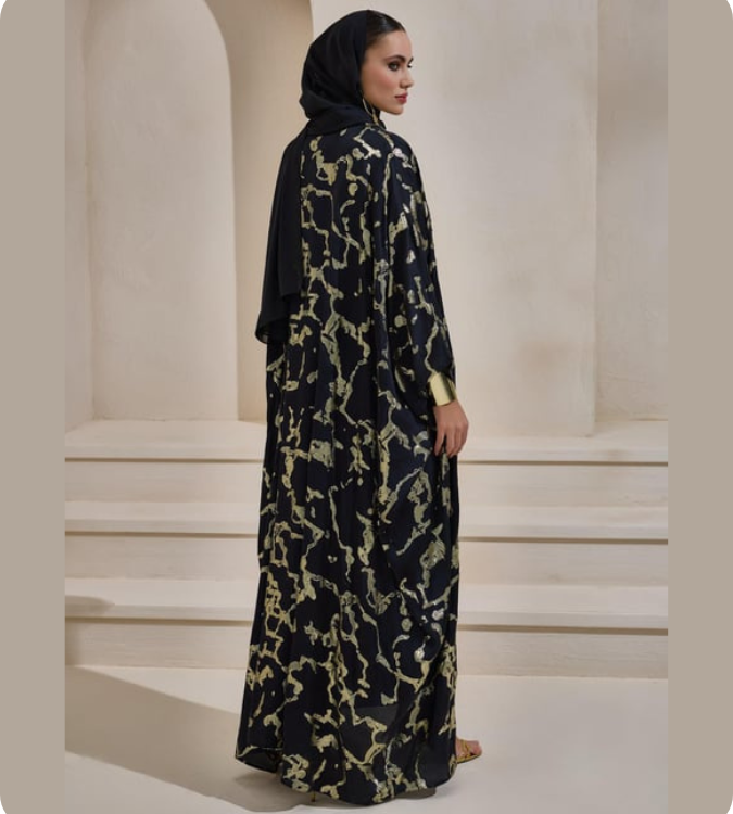 Exclusive black abaya with luxurious design and inner dress