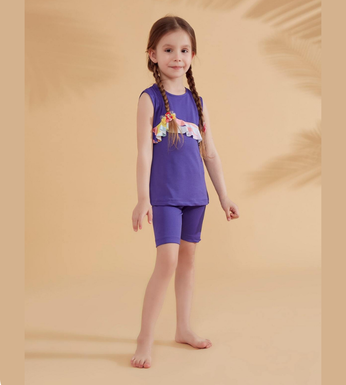 Girls purple sleeveless swimsuit