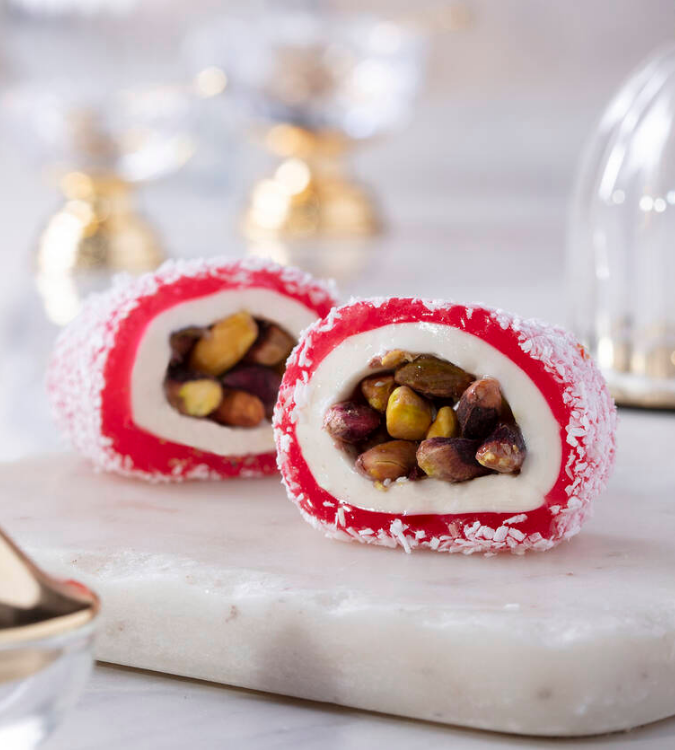 Turkish delight stuffed with pistachios and topped with coconut and pomegranate 500g - Şikarçıcavır Erol