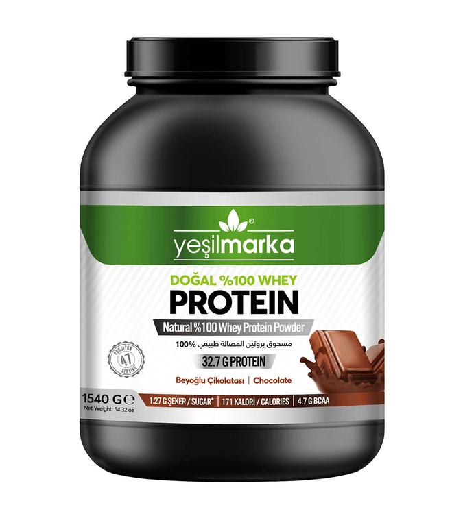 Natural whey protein powder from Yeshil brand, chocolate flavor, 1540g