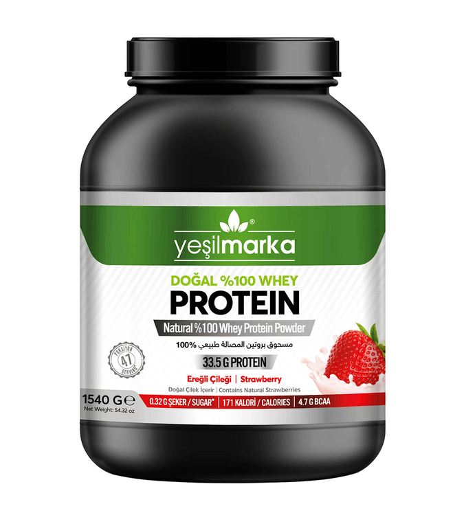 Natural whey protein powder with strawberry flavor 1540 g from Yesil brand