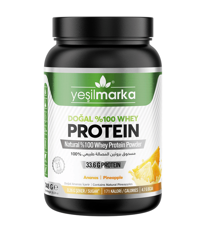 Natural whey protein powder with pineapple flavor 750g from Yeshil brand