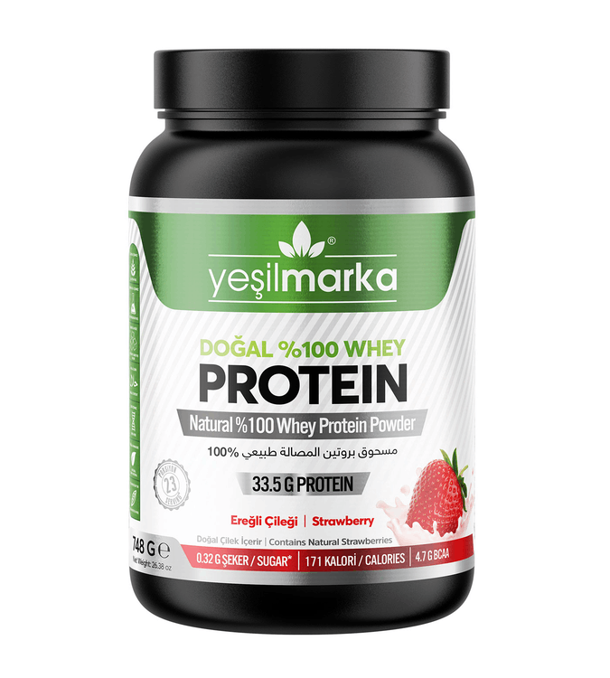 Natural whey protein powder with strawberry flavor 748g from Yeshil brand