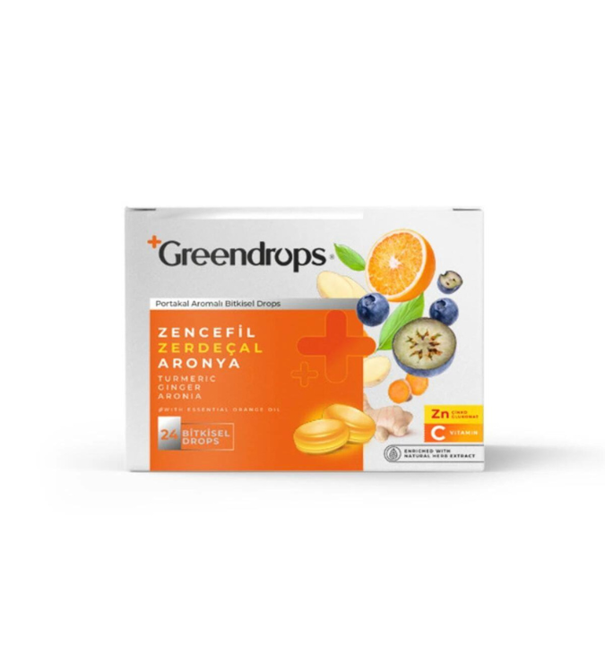 Herbal Sore Throat Lozenges with Ginger, Turmeric and Aronia Flavor - 24 Tablets - Green Label