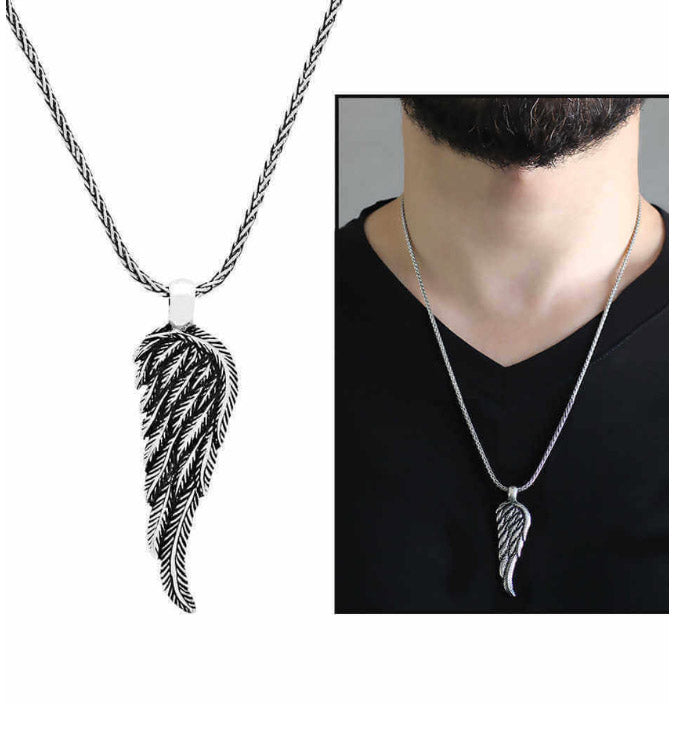 925 silver pendant for men with the shape of an eagle wing and a wheat chain