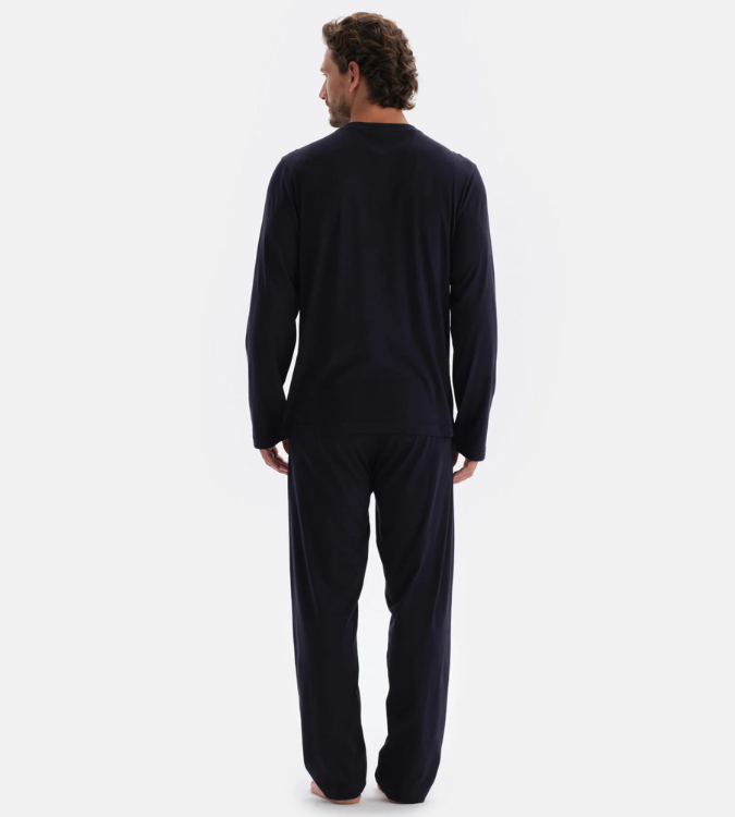 Men's Button-Down Crew Neck Pajama Set in Navy