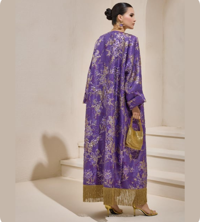 Luxury designed purple brocade abaya with belt