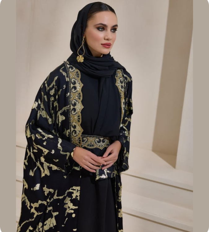 Exclusive black abaya with luxurious design and inner dress
