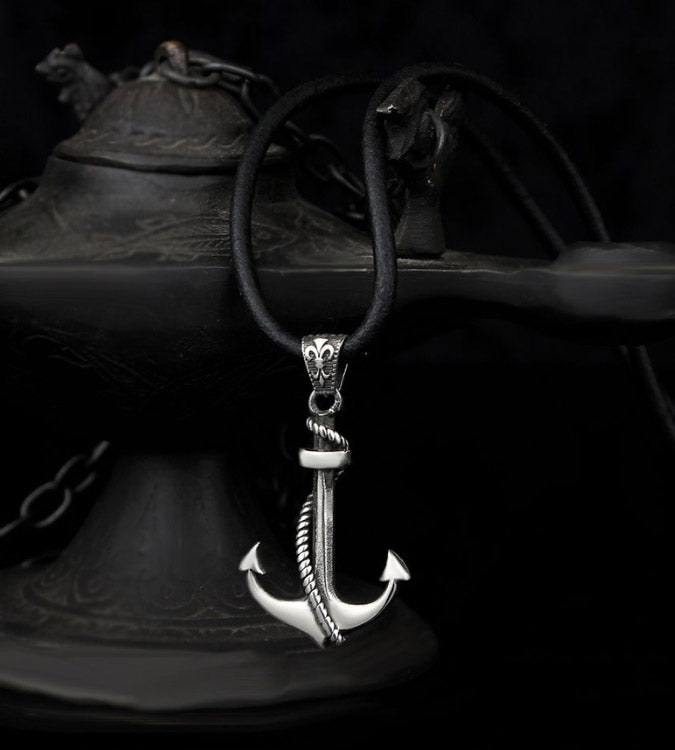 Men's 925 silver anchor pendant necklace