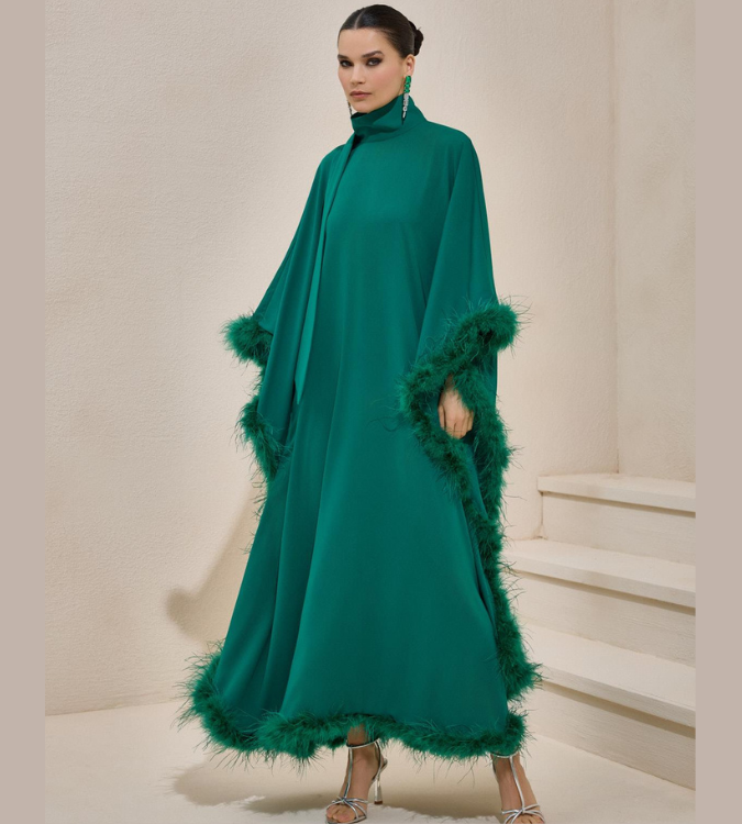 Luxury Diva Kaftan with Feather Details