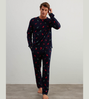 Men's cotton long-sleeved pajama set with a distinctive deer print