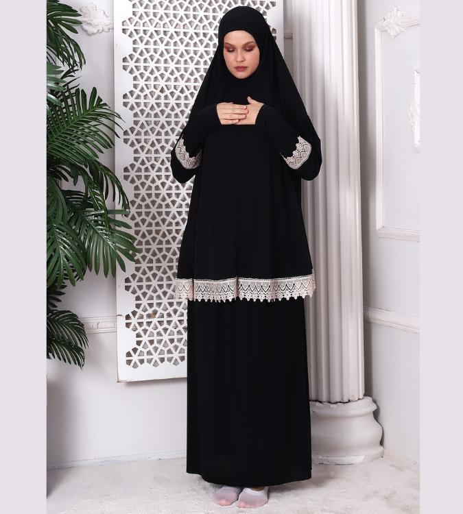 ملابس صلاة نسائية مكونة من قطعتين بلون أسود عملي ومريح