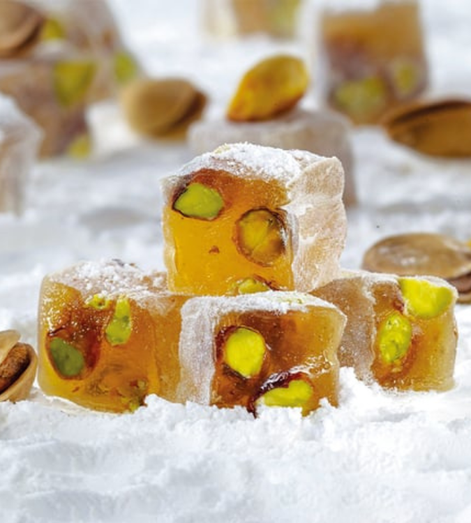 راحة تركية ميني بالفستق المحمص ومغطاة بسكر البودرة 500 جرام