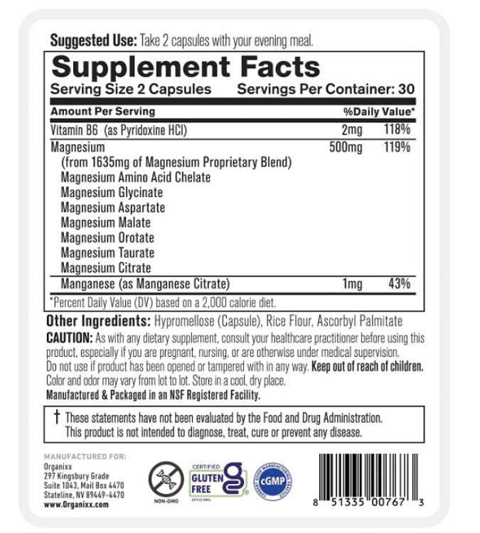 Natural Magnesium Organix 60 Capsules