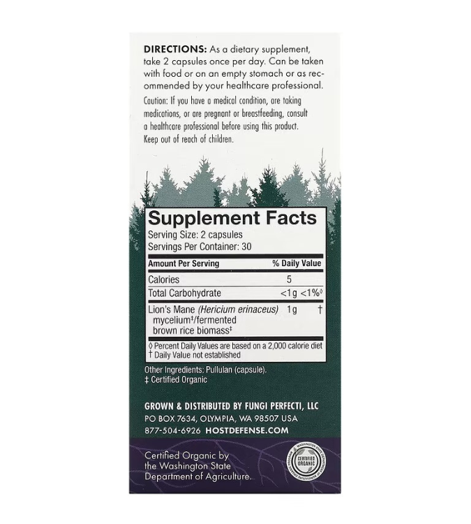 Lion's Mane Mushroom Extract Supplement 60 Capsules