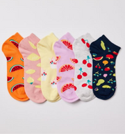 طقم جوارب نسائية بطبعات فواكه (6 أزواج) – ألوان مرحة وخامة مريحة