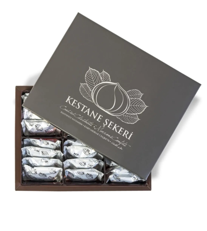 Large, luxuriously packaged, sugar-coated chestnuts 730g