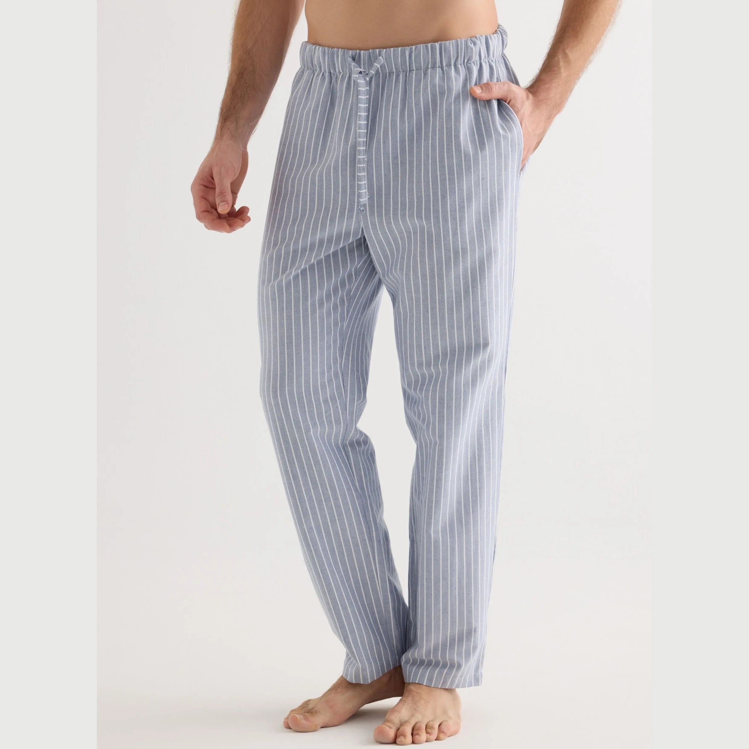 Men's long striped cotton pants with pockets