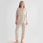 Women's Plus Size Viscose Leaf Print Pajama Set - Short Sleeves and Long Pants
