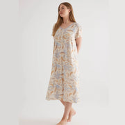 Women's Plus Size V-Neck Short Sleeve Colorful Print Nightgown