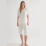 Women's Plus Size Short Sleeve Capri Green Print Cotton Pajamas