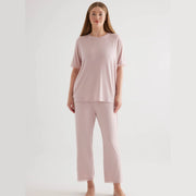 Women's Plus Size Short Sleeve Viscose Pajama Set - Pink