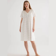 Women's Plus Size V-Neck Short Sleeve Cotton Nightgown - Floral Print