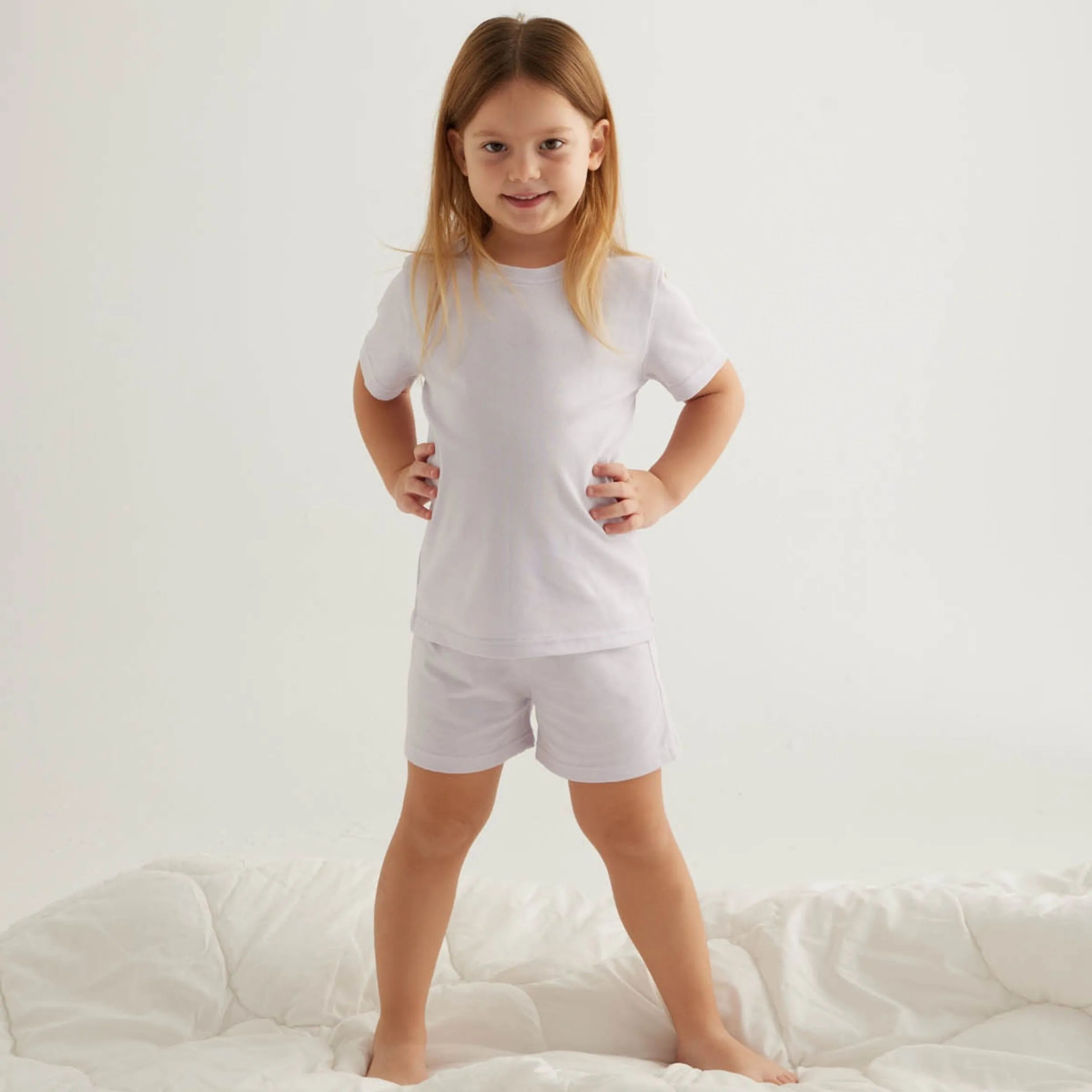 طقم شورت قطني بياقة مستديرة للبنات