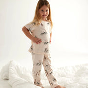 طقم بيجاما بناتي قطنية – نصف كم وبنطال طويل بطبعات