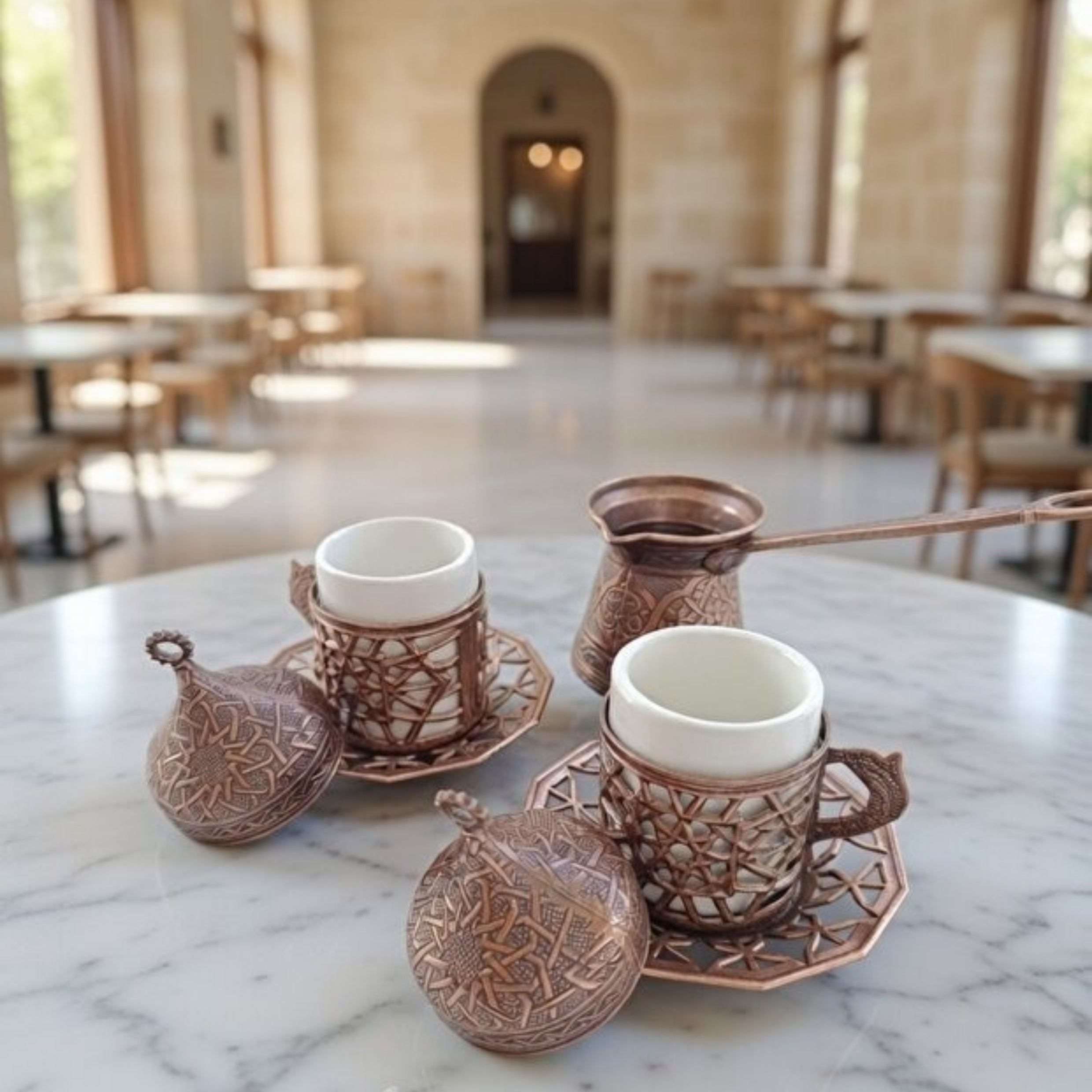 طقم فناجين قهوة تركي ثنائي مع ركوة Nihal