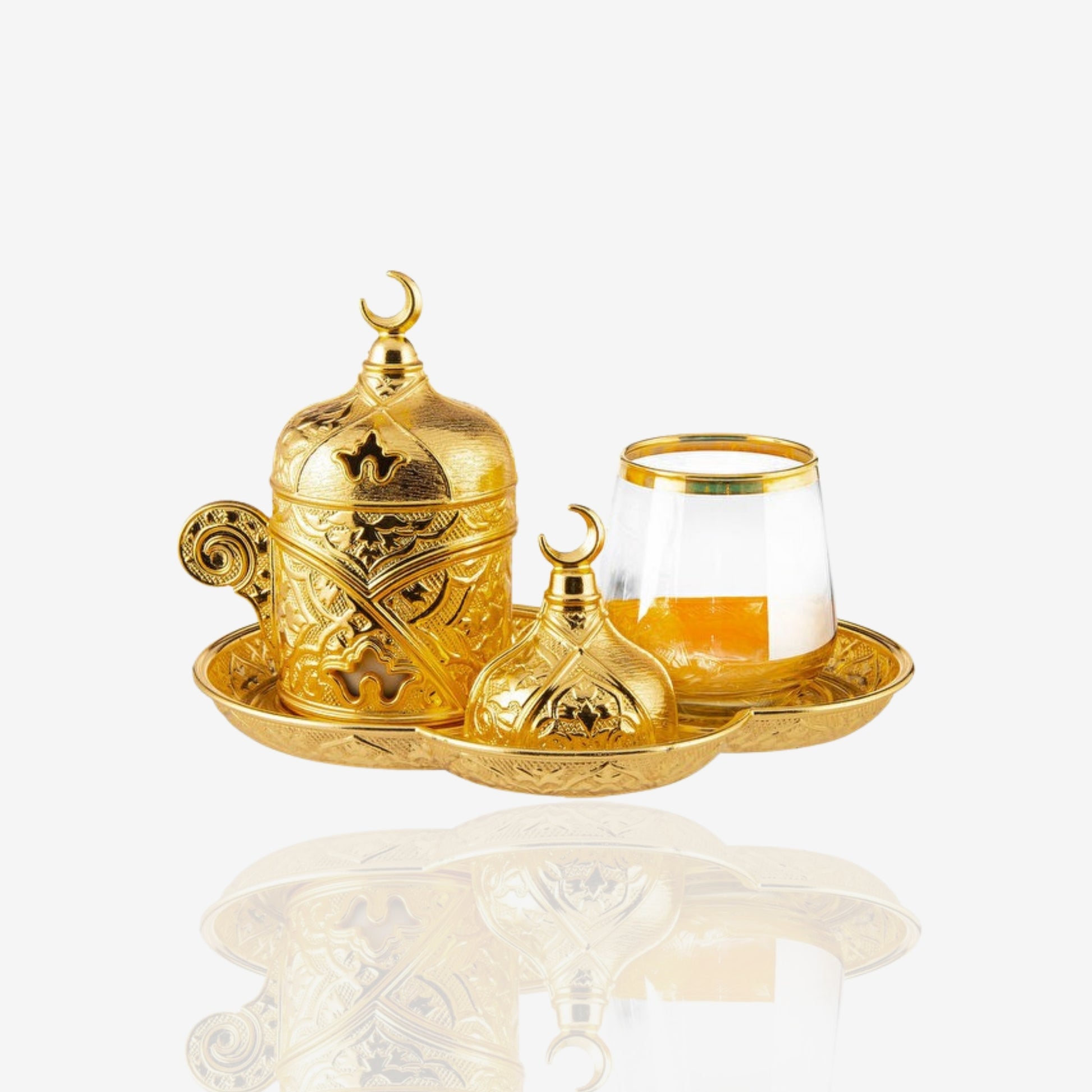 طقم فناجين قهوة تركية لشخص واحد مع كوب ماء وصينية تقديم ihvan