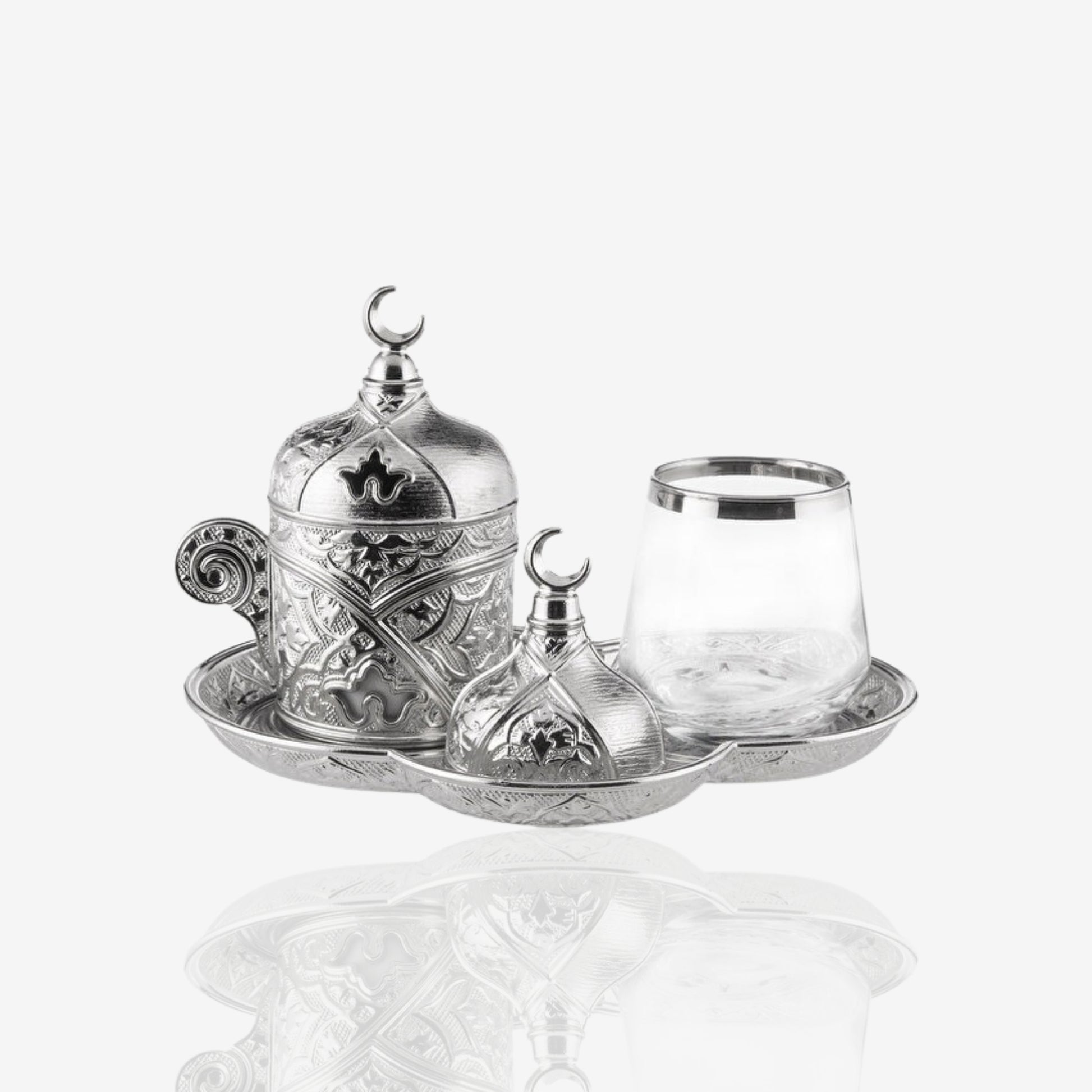 طقم فناجين قهوة تركية لشخص واحد مع كوب ماء وصينية تقديم ihvan