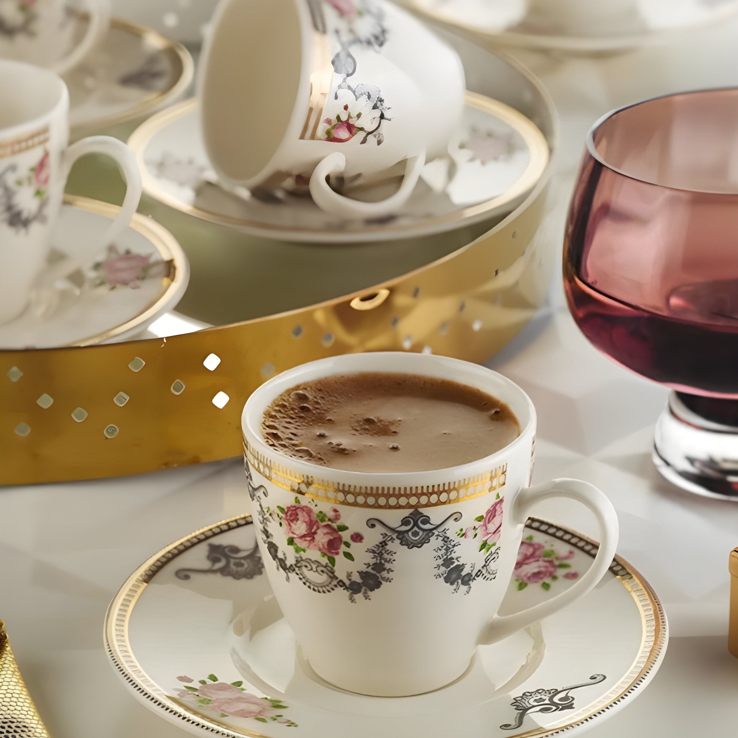 طقم فناجين قهوة تركية من البورسلين ل6 أشخاص KuTAHYA PORSELEN