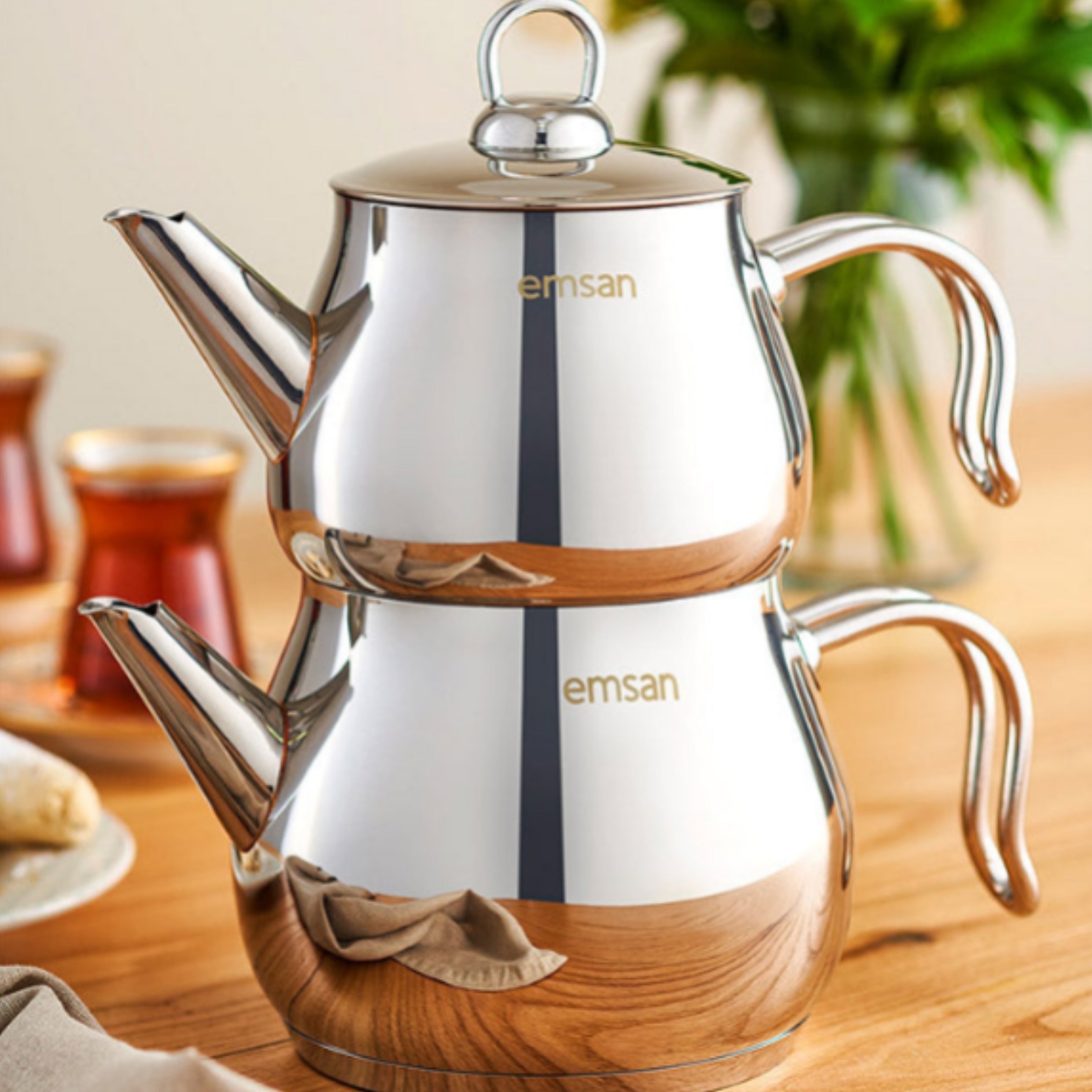 طقم كاسات وإبريق شاي تركي من امسان EMSAN