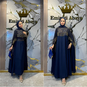 عباية شيفون مزينة بأحجار ذهبية فاخرة بأكمام طويلة emiratiabaya