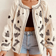 Women's beige black embroidered jacket